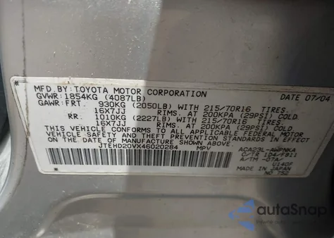 2004 Toyota Rav4 from USA, damaged, VIN JTEHD20VX46020284